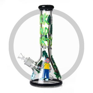 13.5 Inch Rick And Morty Bong 7mm Thick Glass Smoking Water Pipes Mixed Color