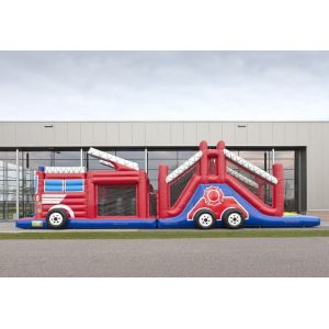 Funny Fire Truck Bounce House Obstacle Course With Climbing Wall