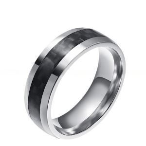 8mm Stainless Steel Carbon Fiber Inlay Wedding Band Polished For Men And Women