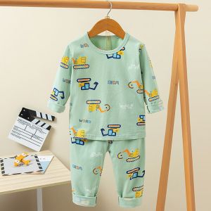 Quality Autumn Children printed pyjama set Full Flower Long Pyjamas Set for sale