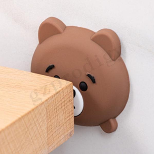 Lovely Cartoon Bear Plastic Door Wedge Soft Adhesive Wall Mounted Door Stop