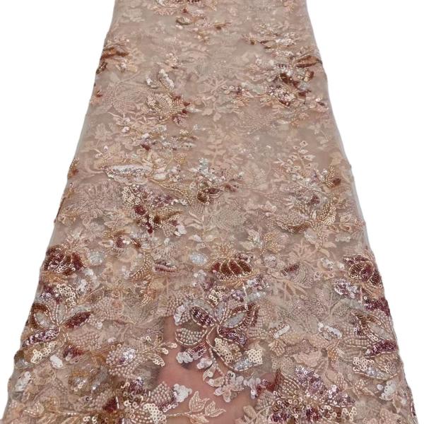 Latest fashionable aso ebi beaded lace wedding dress with shiny beaded Europe