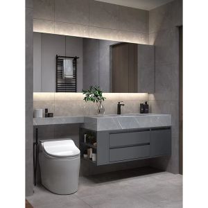 Custom Bathroom Vanity Units Slate Washbasin Toilet Combination Smart LED