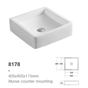 Modern European Square Smooth Surface Counter Top Ceramic Washbasin Bathroom