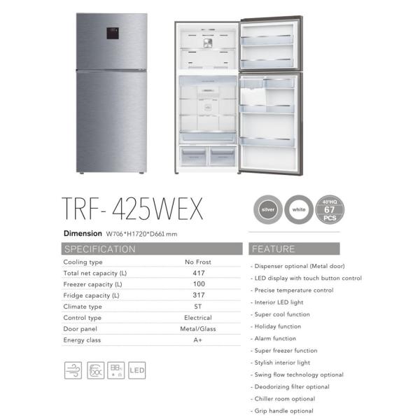 5kg / 24 H Frost Free Refrigerator 420 Liter Top Mounted 14.8 Cu Ft LED Light