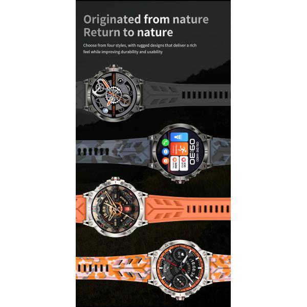 1.85" Rugged Smart Watch Touch Screen Bluetooth Calling Flashlight Compass