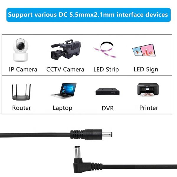 90 Degree Right Angle Male to Straight Male 5.5x2.1mm Barrel Jack DC Power Extension Cable
