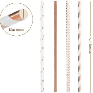 Wave Heart Rose Gold Striped Straws For Birthday