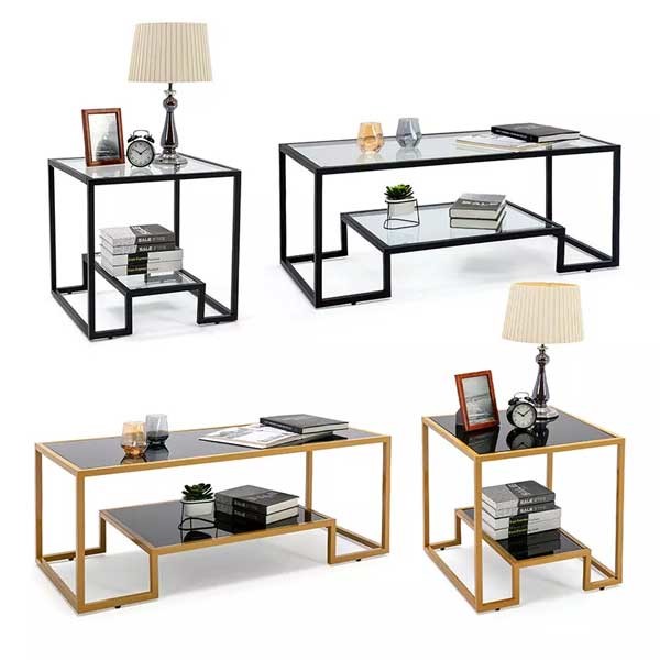 Luxury Stone Coffee Table Black Powerd Coating Minimalist Marble Tea Table