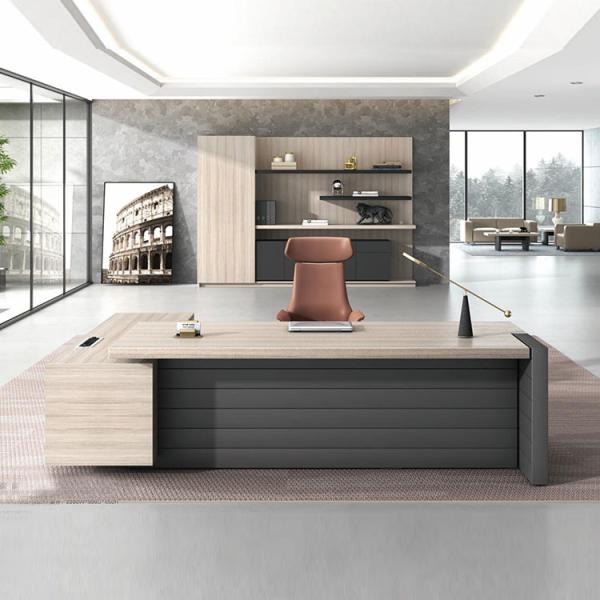 Brown Executive Desk Sets 900mm Wooden Office Desk With Cabinet