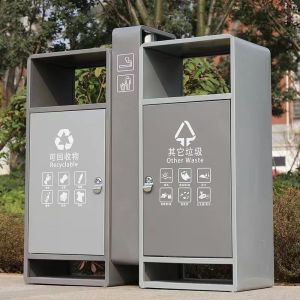 Metal Commercial Trash Bin Rectangle Trash Can With Removable Bucket