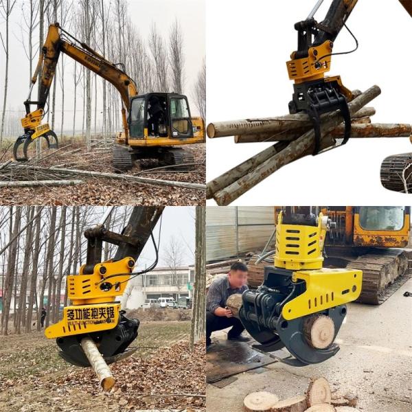 10 Ton Excavator Accessory Hydraulic Wood Cutter Machines With Tilting Grapple