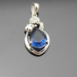 925 Silver Jewelry Drop Sapphire Cubic Zircon Drop Pendant (PSJ0417)