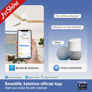 52 Inches Wooden Blades LED Lighting Ceiling Fan with Remote Control Switch