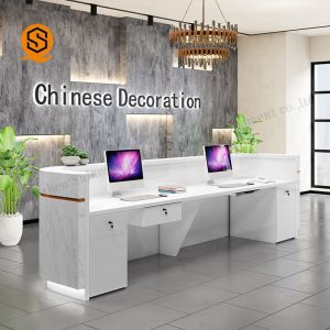 Custom Unique Design Office Marble Front Counter White Artificial Stone