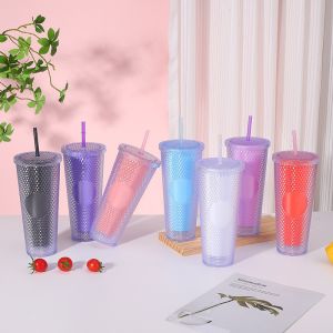Iridescent Studded Double-Wall Plastic Tumbler With Lid Straw For DIY Customizat