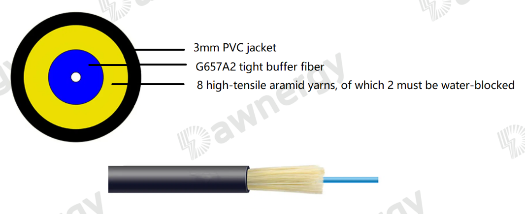 3mm Fiber Drop Cable with Black PVC Sheath and 0.9mm Tight Buffer