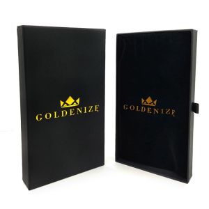 Recycled Rigid Drawer Packaging Box Black Slide Out Jewelry Box With Bag And