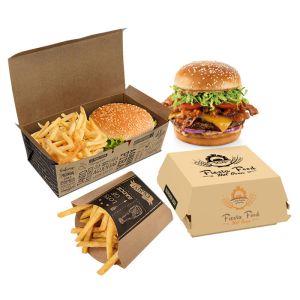 Retangle Bleached Fast Food Disposable Burger Boxes Packing Custom Logo Printing