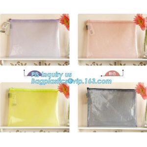 Cheap customized Fashion Transparent Envelope PP File Bag Mesh Zipper Bag A4