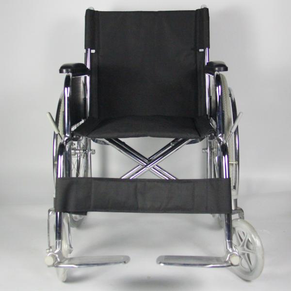 Robust Double Crossbar Folding Steel Wheelchair Black Customizable