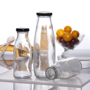 Silk Screen 12Oz 350Ml Clear Beverages Milk Glass Storage Bottle With Cap