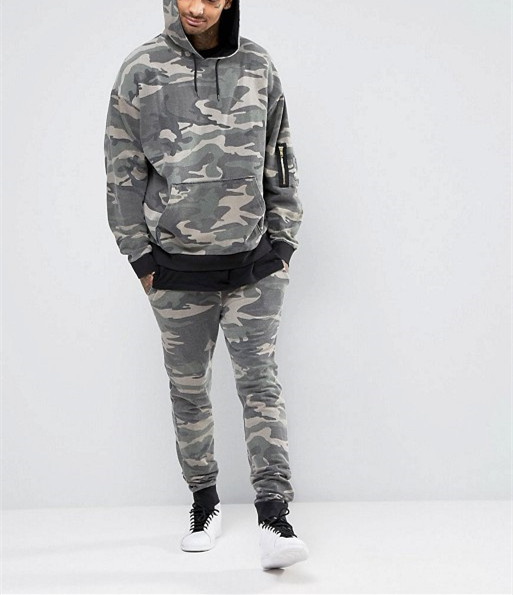 Washed Camo Printed Mens Sports Tracksuits With Hood Training & Jogging Wear