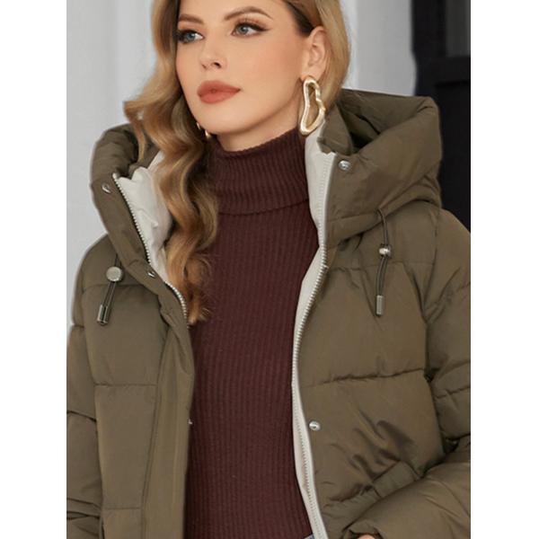 Classic Contrast Color Medium Length Thickened Down / Cotton Jacket, lower knees length, water proof, windproof,
