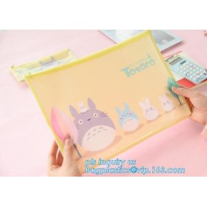 Eco-friendly plastic custom slider zipper PVC stationery bag, k slider zipper