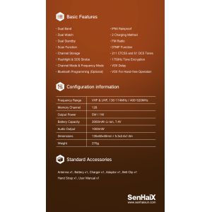 SenHaiX 8800 5W UHF VHF Walkie Talkie with 128 Channels