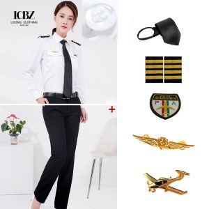 White Long Sleeve Cotton Poly STEWARDESS Uniform Shirt for Tactical Airlines