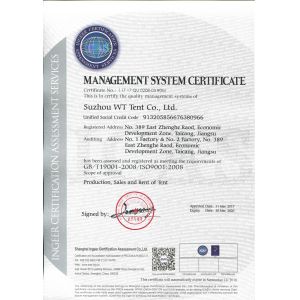 Suzhou WT Tent Co., Ltd Certifications