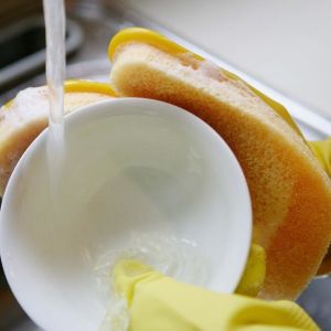 Yellow Household Dishwashing Sponge Gloves Easy Use For Kitchen Cleaning