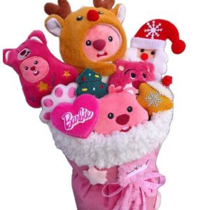 Adorable Pink Beaver Dolls Plush Flower Bouquet for Customer Requirements