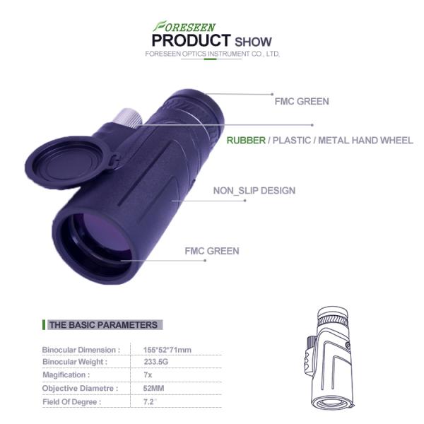 ABS BAK7 7x52 Waterproof Monocular , Eyepiece Focusing Pocket Wide Angle Monocular Telescope