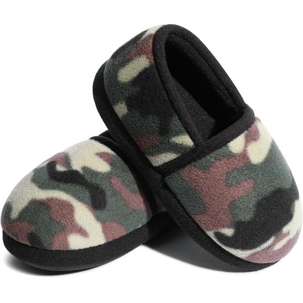 Faux Fur Lining Boys Kids Indoor Slippers Camouflage Style With Printed Upper