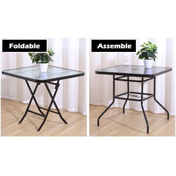 Metal Tempered Glass Folding Coffee Dining Table for Outdoor Camping Balcony Garden Patio