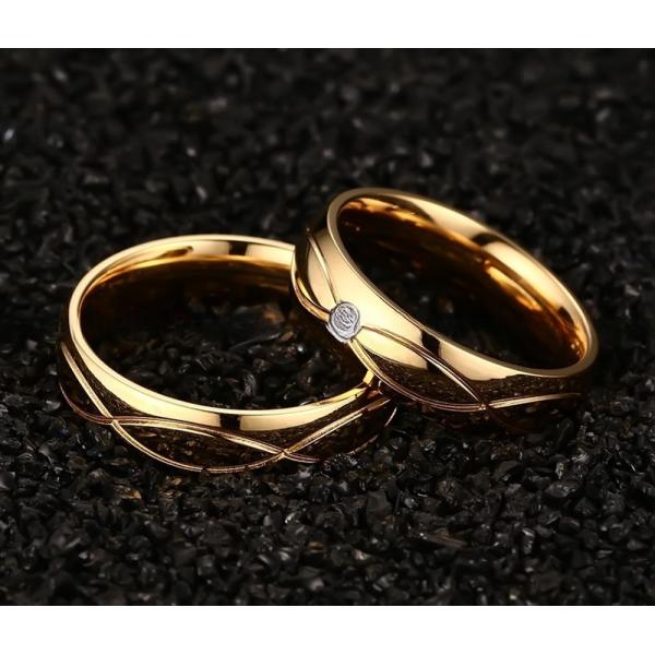 Channel Setting Stainless Steel Promise Rings Gold Filled White CZ For Couples Wedding Engagement