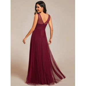 Elegant V-neck Floor-length Appliqued Zipper Two Straps A-line Purple Orchid
