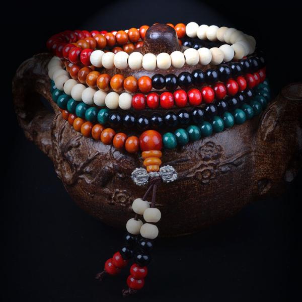 Sandalwood bead bracelet with colorful kong multilayer couple bracelet