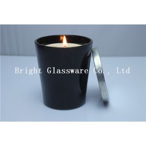 Solid Black Glass Candle Holder , Candle Jar With Lid Cover
