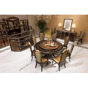 Antique wooden round rotating dining table TN-029N