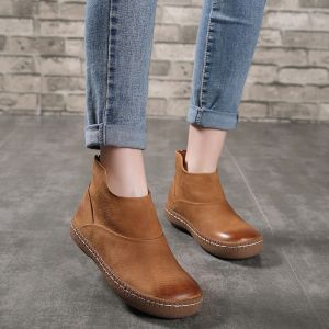 S043 Round toe retro handmade women's single shoes deep mouth flat heel flat