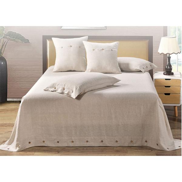 Pure Linen Wooden Buttons Modern Bedding Sets 4Pcs Real Simple Logo Customized