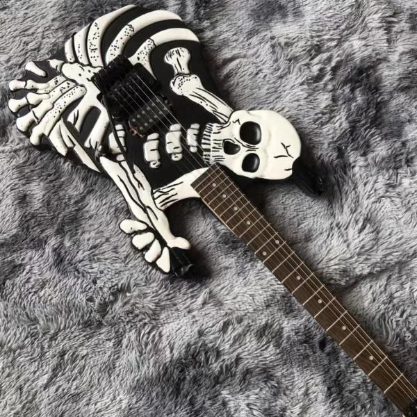 Top Quality 6 Strings Bones Black Skull Electric Guitar