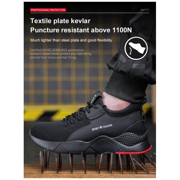 Black Men'S Casual Steel Toe Work Shoes , Sports Safety Shoes With Knitted Fabric Upper