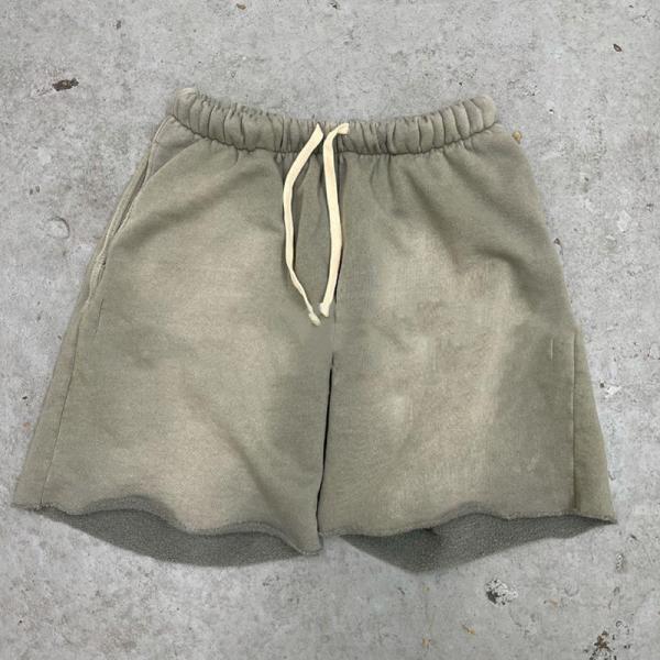 High Quality Plain Fleece Custom Blank Acid Washed Hoodie and Sweat Raw Hem Shorts Stone Sun Faded Two Piece Set Short Tracksuit