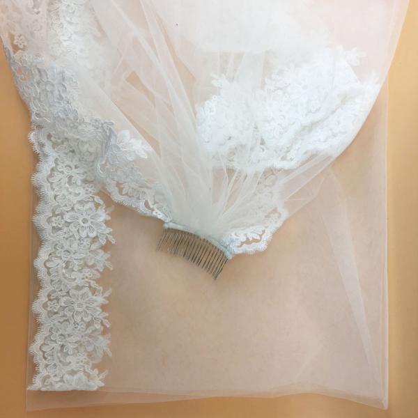 108" Embroidery Cord lace with Rhinstone Ivory/White Bridal Veil Wedding Accessories