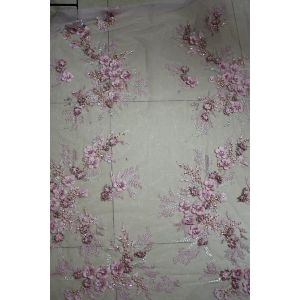 Embroidered 55 Inch Peach Color 3D Floral Rose Lace Fabric With Beads And