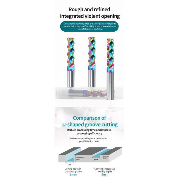 65 Degree U-shaped groove Aluminum Milling Cutter 3-edge DlC Colorful Coating Tungsten Steel Milling Cutter for Aluminum Milling